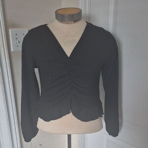 H&M Black Ruched V-Neck Blouse